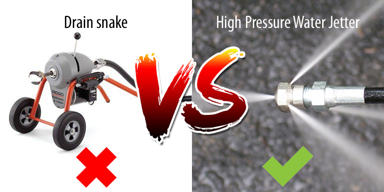 Drain snake vs High Pressure Water Jetter
